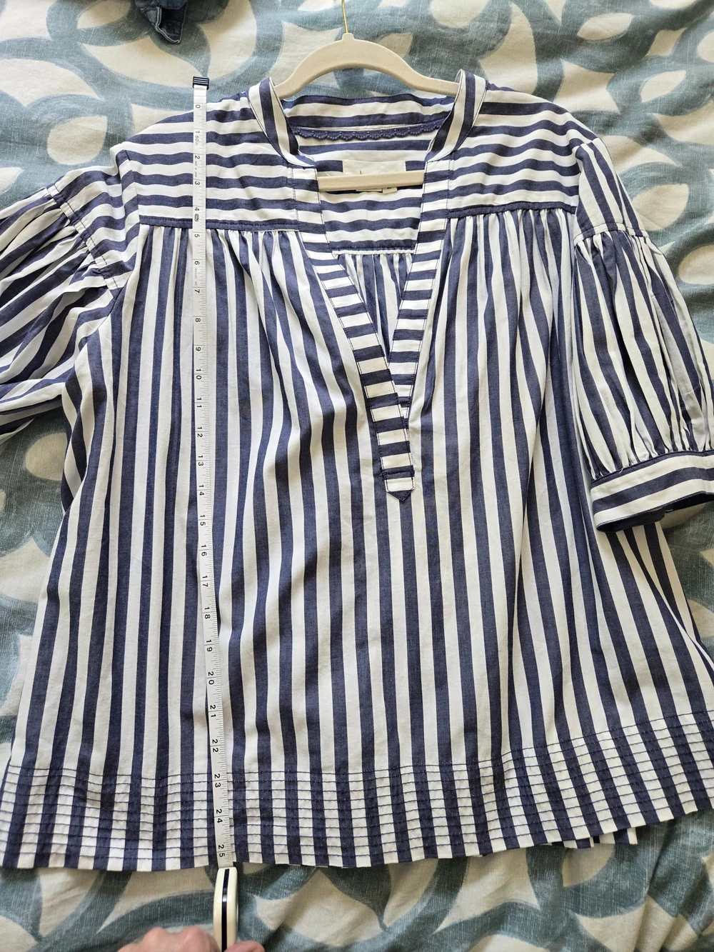 Striped Blue & White Peasant Top - Picture 11 of 12